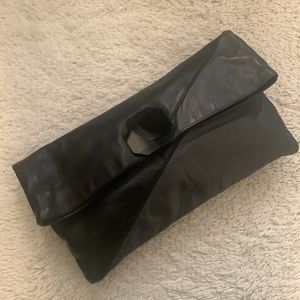 VINTAGE 80s Black Gray Jumbo Clutch Purse